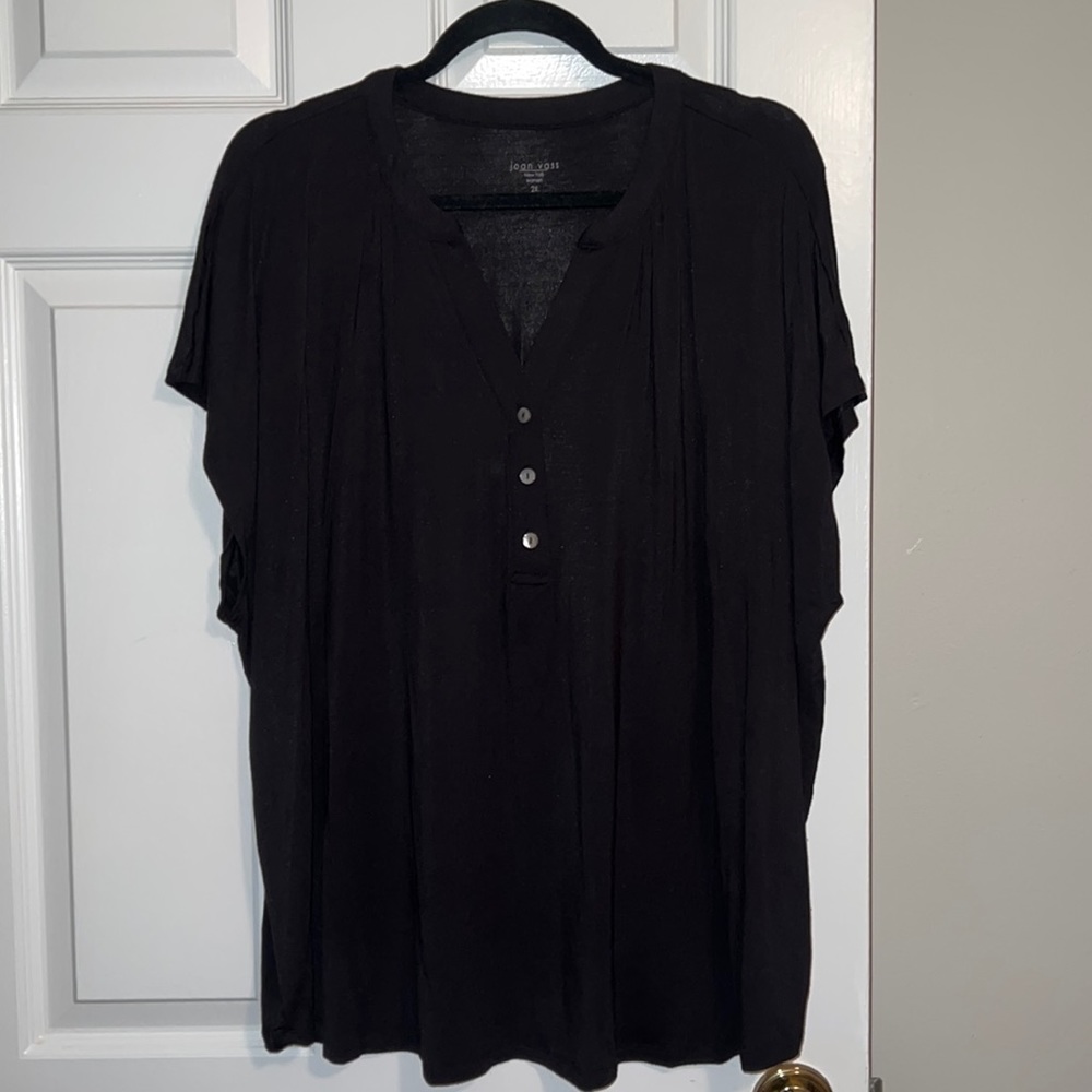 Joan Vass Women’s Plus Size Cap Sleeve Top in Black in 2X